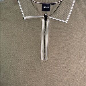 Boss Khaki Polo with Zip Collar